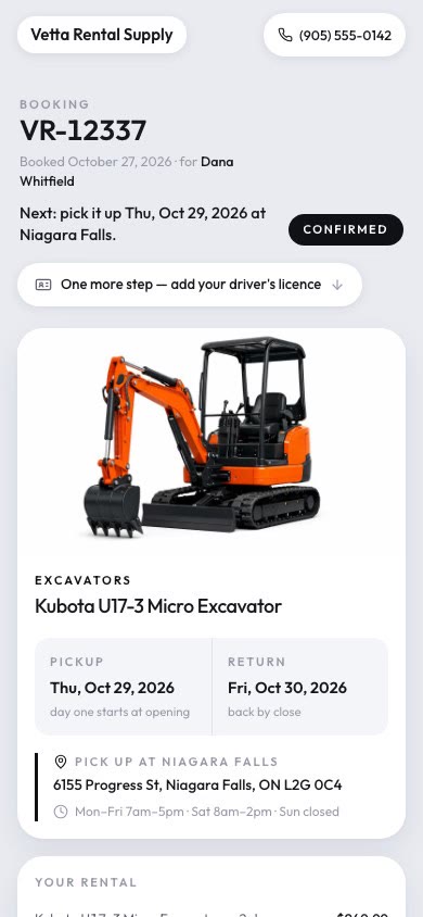 The customer's booking page on their phone